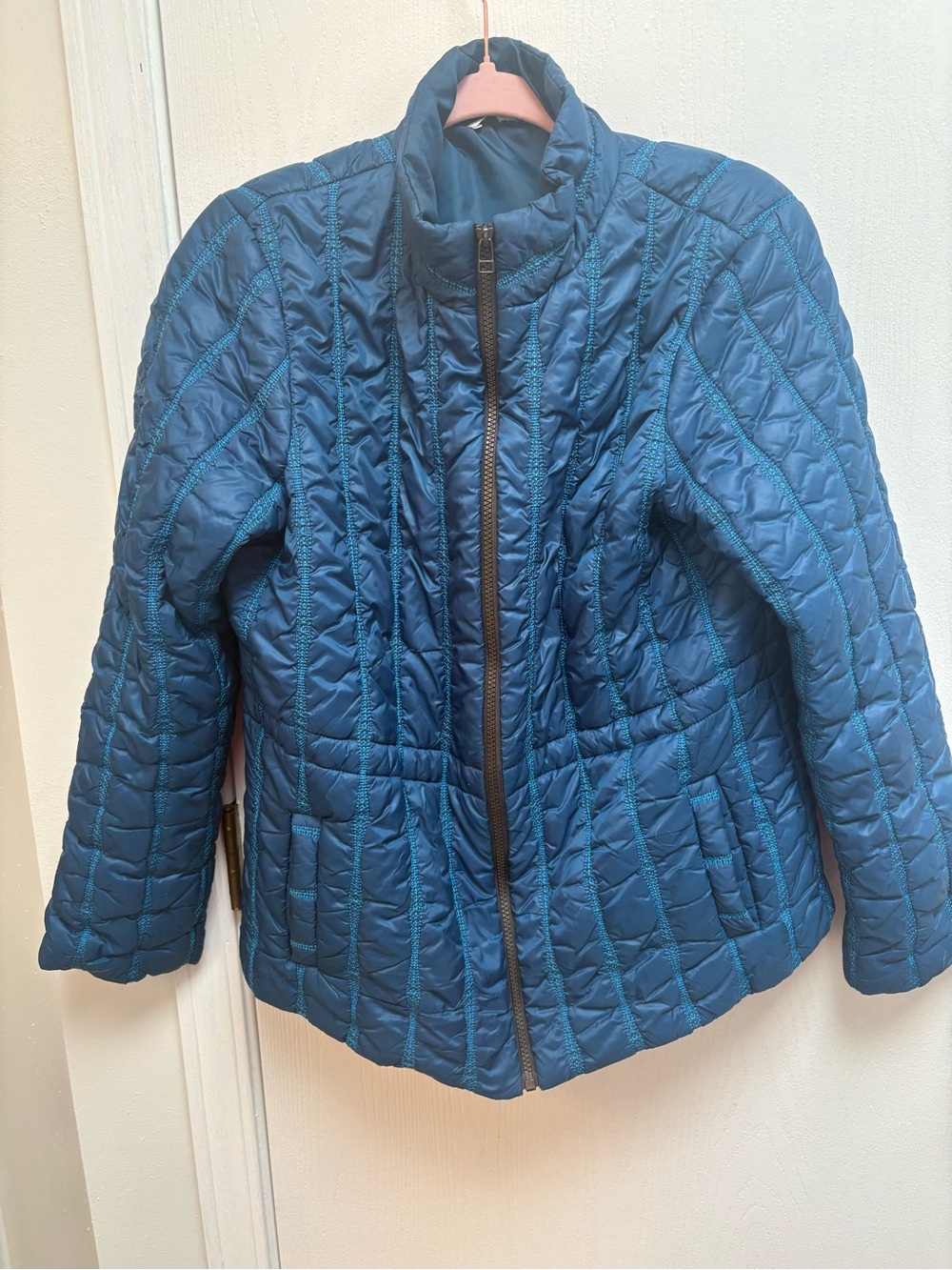 CAbi Teal Quilted Zip-Front Jacket
